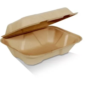 Unbleached Sugarcane Clamshell 9 x 6 x 3″ 200pc/ctn