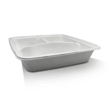 Square Takeaway Tray 9″ 3 Compartment 200pc/ctn