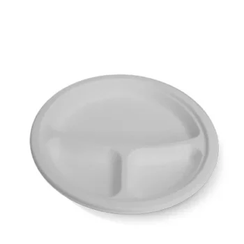 Sugarcane Round Plate 9”/3 compartment 500pc/ctn